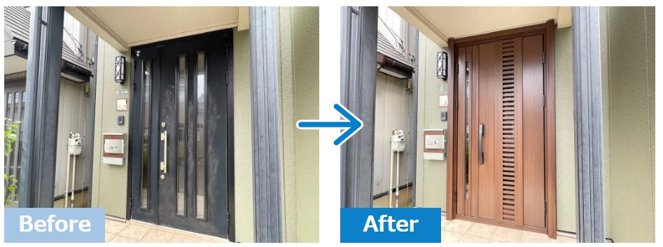 【新潟市の施工実例】YKKAPドアリモ　面材の劣化が進んだ玄関ドアの交換